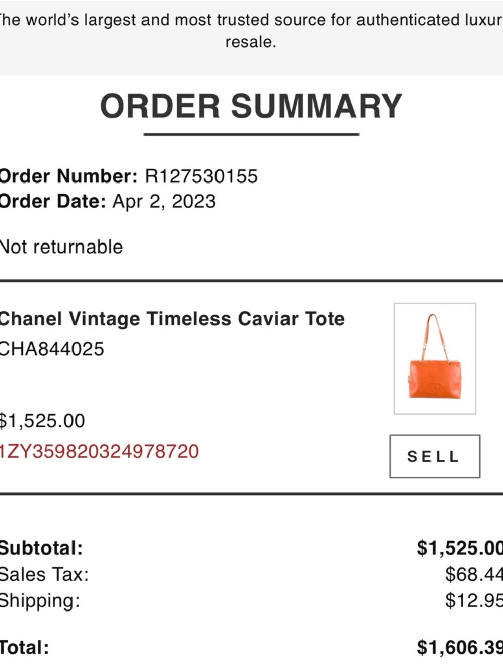 CHANEL Orange Timeless Caviar Tote with Gold Hardware